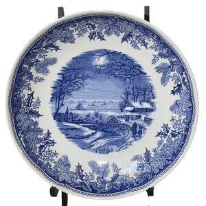 Spode Winters Eve Blue & White 9" Round Camilla Individual Pasta Bowls